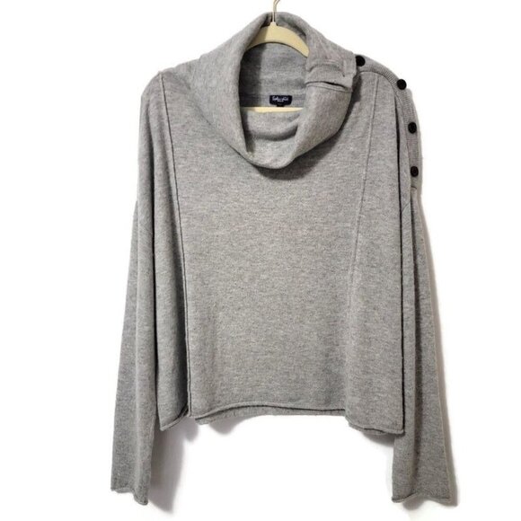 Splendid Wool Blend Cowl Neck Button Side Cozy Gray Pullover Sweater Medium - Picture 1 of 12
